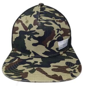 U.S. Flag Snapback Trucker Hat Multi One Size Adjustable Camo Mesh Back Big X
